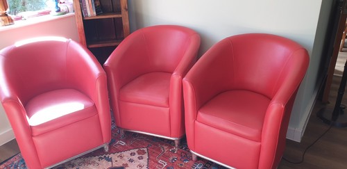 Heavy red tub chairs - 3,