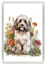 HAVANESE DOG FLOWERS SITTING