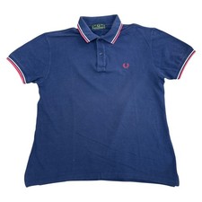 Fred Perry Polo Shirt Twin Tipped Cotton Italy Short Sleeve Blue Mens XL
