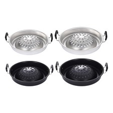 Camping Stove Grill Pan BBQ Griddle Pans Cooking Meat Steak Round Indoor Outdoor