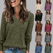Women Jumper Tops Knitted Sweater Ladies Long Sleeve Winter Warm Solid Pullover