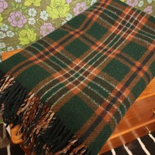 Large Thick heavy Warm Blue green Checked Reversible Wool Blanket