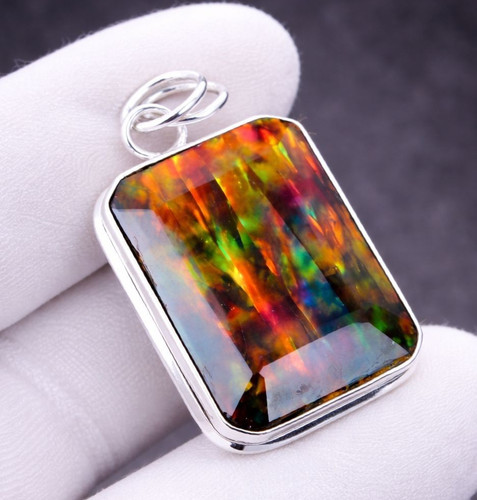 Ammolite gemstone pendant 925 - ammolite,