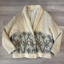 Icelandic Cardigan Jacket Womens Medium Cream Floral Lined Nordic Grannycore