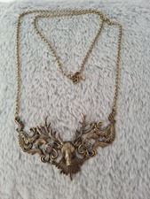 Brass Tones Moose Antlers Pendant Statement Necklace