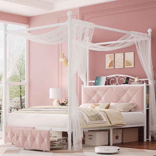 Stylish pink canopy bed - pink, frame