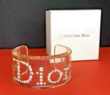 Dior Rhinestone Logo Cuff Bracelet Clear Perspex Galliano Vintage w/ Box vgc