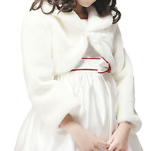 Child Girl Faux Fur Long Sleeve Bridesmaid Shrug/Wedding Bolero/Cape Coat/Jacket
