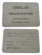 Antique Oddity Victorian Drama Acting Dramateurs Willesden Membership Card