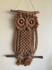 Vintage 1970s Macrame Owl Wall
