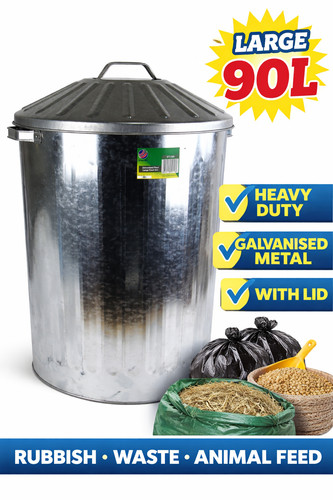 Galvanised metal bin with - galvanised, lid