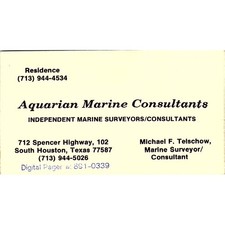 Aquarian Marine Consultants Michael F Telschow Houston Vtg Business Card SC9-B7