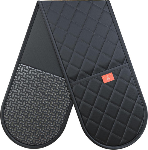 Black oven gloves heat - black,