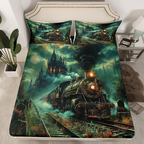 Train fitted twin size steam - train,