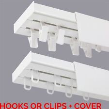 Double Curtain Rail Track PCV Ceiling SET with HOOKS or CLIPS + COVER