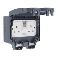 Schneider Electric LWP3020R Lisse Outdoor 2 Gang RCD Socket 13A 30mA IP66 Grey