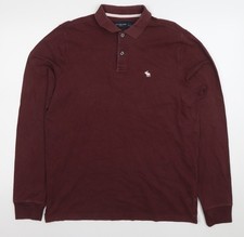 Abercrombie & Fitch Men's Brown Long Sleeve Stretch Polo Shirt Size L