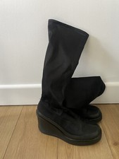 Vintage Vagabond Wedge Platform Y2k Black Knee Length Pull On Boots 