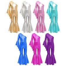 UK Girls Shiny Costume Gymnastics Leotard Biketard Hip Hop Jazz Dance Unitard
