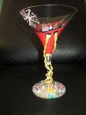 Rare Lolita Martini Glass Christmas Hand Painted " Santa's New Bag " Gift