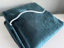 Pair Of Anthropologie Teal Velvety Concealed Tab Long Curtains/ Attached Pelmet