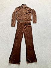 Hollister 2 Piece Brown Velour Tracksuit Set Crop Jacket Trousers Size M Medium
