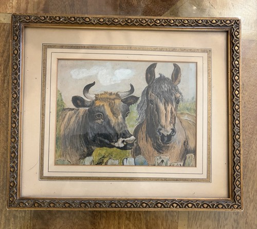 Watercolour cow horse country - horse,