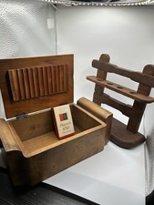 Art Deco Inlaid Cigarette Box And Antique Pipe Stand. Both Wooden