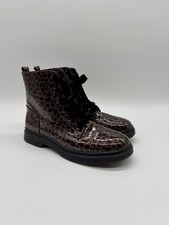Marks & Spencer Brown Shimmer Leopard Print Vegan Combat Boots - UK Size 6 - New