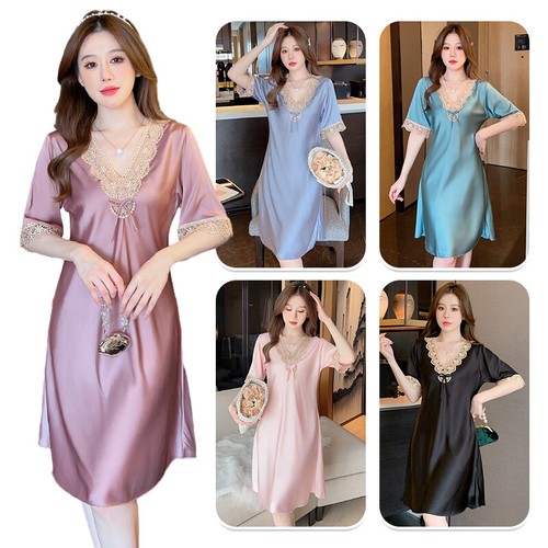 Women neck satin - v, nightdress