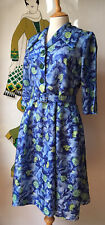 VINTAGE ORIGINAL 40s 50s RAYON FLORAL TEA DRESS MODERN SIZE 12 HOLLYWOOD GLAMOUR