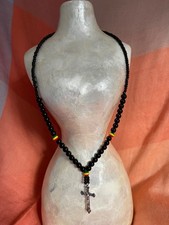 African Rasta Necklace Black Beaded Handmade Festival Jewellery with cross NEW