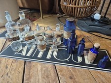 OLD VINTAGE c1900s GLASS LINED LABELS PHARMACY CHEMIST BRISTOL BLUE BOTTLES 