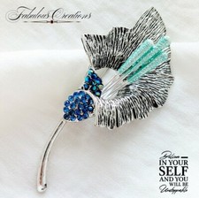 Calla Lily Brooch Blue Crystals Flower Vintage Deco Look Pin Broach Gift