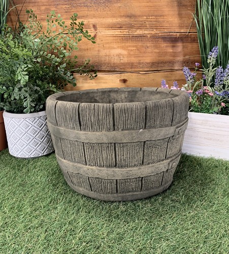 Stone garden barrel planter - garden,