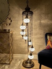 7 Glass White Colour Turkish Mosaic Handmade Glass Moroccan Stand Floor Lamp