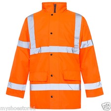 HI VIZ JACKET VIS VISIBILITY SECURITY WORK CONTRACTOR WATERPROOF PADDED HOODED