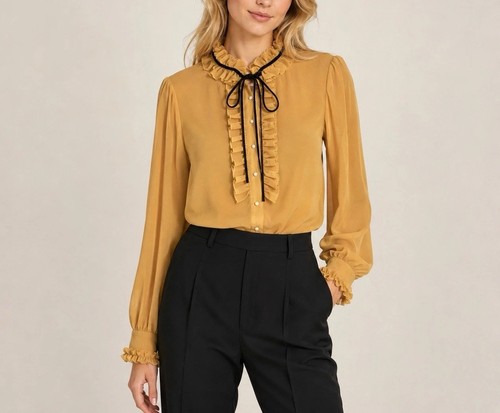 Mustard yellow ruffle - yellow, blouse