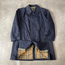 Burberrys Trench Coat Mens 46" Nova Check Made In England Harrods Jacket, Navy