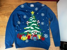 Mens Light Up Christmas Jumper Christmas Tree Blue - Size L in Good Condition