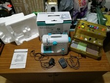 New with box, accessories, white and blue sewing machine, beginner kit gift