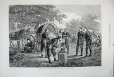 Original Old Antique Print 1880 Blacksmith Forge Turkish Army Camp Dulcigno War
