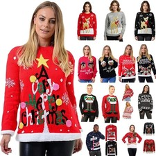 Mens Womens Unisex Ladies XMAS Novelty Christmas Light Up Vintage Jumper Sweater
