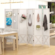 6 Panel Pegboard Room Divider Foldable Privacy Screen White