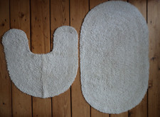 Tufted All Cotton Bathroom Bath & Pedestal Mat Set Ivory White Oval 20" x 32"