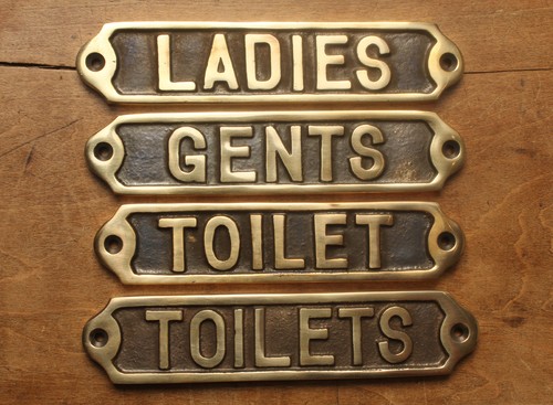 Brass toilet door signs - toilet,