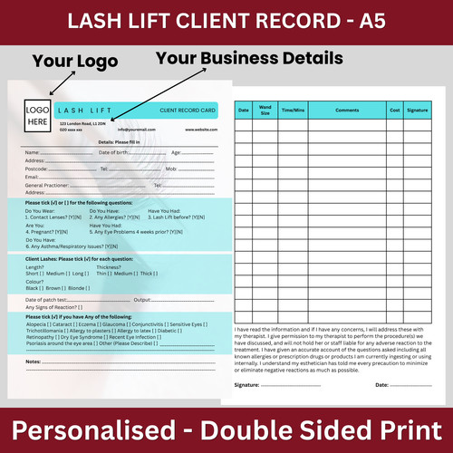 Lash lift client record card - lash,