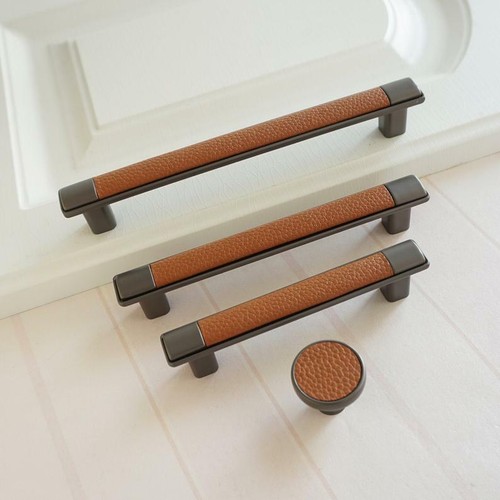 Brown leather cabinet knobs - brown,