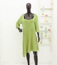 ZUZA BART Linen Dress Asymmetric Green Knitted Square Neck Half Sleeve Size XL
