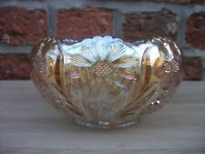 CARNIVAL GLASS US 5 INCH COSMOS & CANE HONEY AMBER ROSE BOWL HEADDRESS INTERIOR